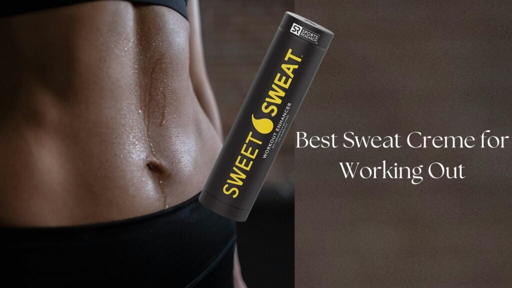 Woman wearing Sweet Sweat waist trimmer and applying workout enhancer gel before gym session