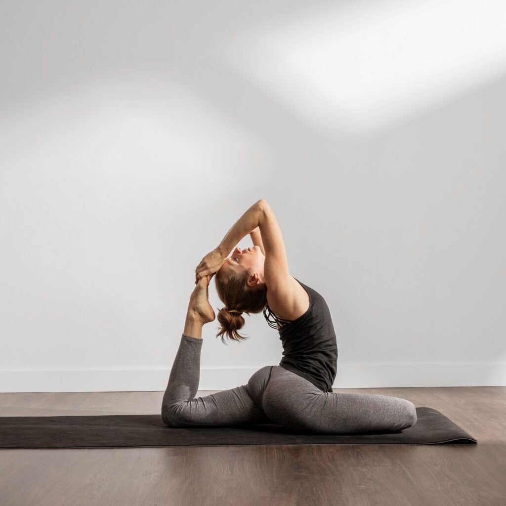 CastleFlexx Review 2025: Is This $249 Stretching Device Actually Worth It? 1 Woman practicing yoga at home, demonstrating stretches and flexibility exercises featured in the CastleFlexx Review 2025.
